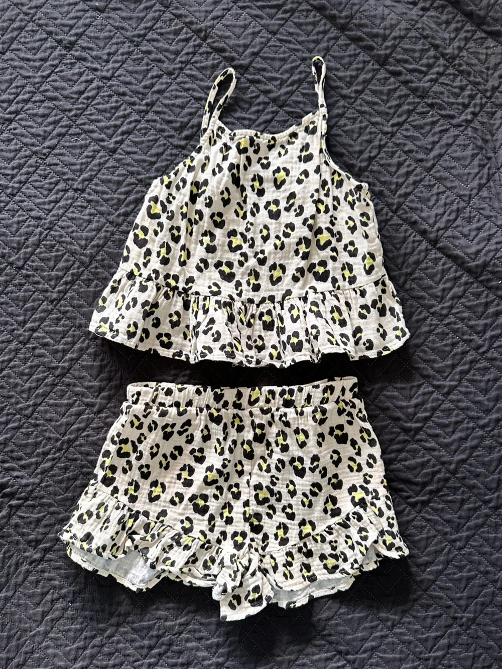 Greyson White Leopard Print Tank & Shorts Set with Black and Yellow Accents